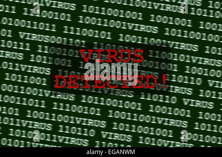 Konzept eines Computervirus neben Binär-code Stockfoto
