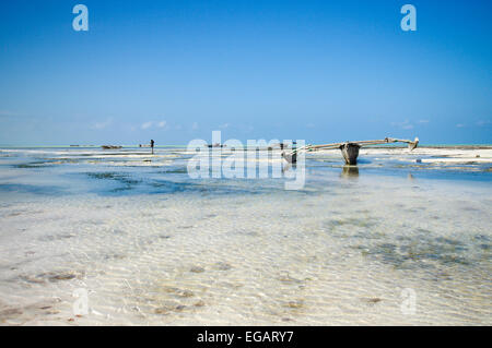 Ngalawa ruht auf das Wattenmeer bei Ebbe - Jambiani, Zanzibar Stockfoto