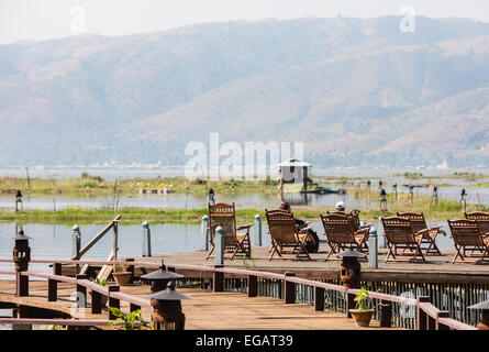 Inle Resort und Spa Hotel in Nyaungshwe Region. Luxus-Unterkunft am Ufer des Inle-See, Burma, Myanmar. Stockfoto