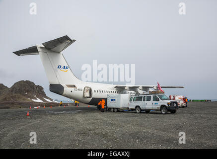 BAE 146-200 Hochdecker Flugzeug auf Frei Station, King George Island, Antarktis Stockfoto