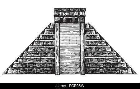 Skizze. Mexikanische Pyramide auf einem weißen Hintergrund. Vektor-illustration Stockfoto