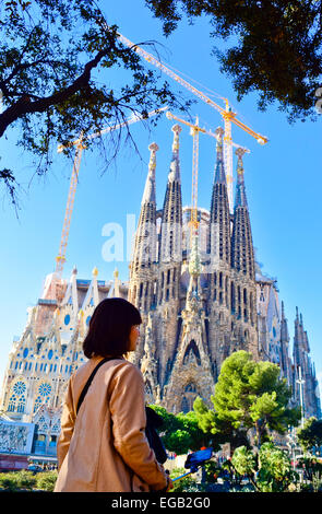 Sagrada Familia von Antoni Gaudi Architekten entworfen. Barcelona, Katalonien, Spanien. Stockfoto