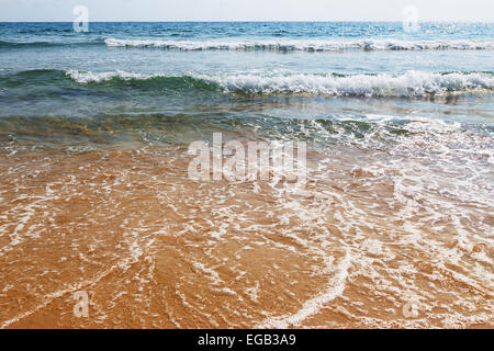 Strand Sand Meer Fuß Hintergrund drucken Fußabdrücke Stockfoto