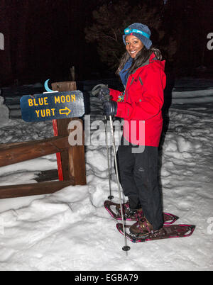 Beginn des Weges zu Blue Moon Jurte für die Jurte berühmten Gourmet-Abendessen. Der Trail ist eine Meile pro Strecke. McCall, Idaho, USA. Stockfoto