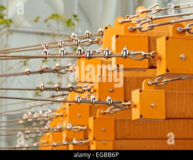 Die Nahaufnahme von Bundle-Kabeln auf Hängebrücke Stockfoto