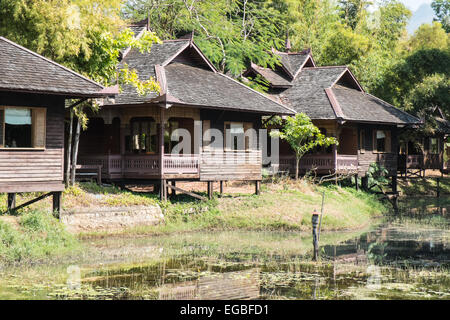 Inle Resort und Spa Hotel in Nyaungshwe Region. Luxus-Unterkunft am Ufer des Inle-See, Burma, Myanmar. Stockfoto