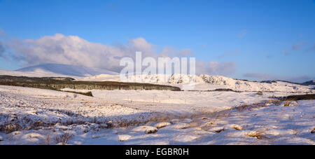 Cairnsmore der Flotte und Clints Dromore im Winterschnee, in der Nähe von Gatehouse of Fleet, Dumfries & Galloway, Schottland Stockfoto