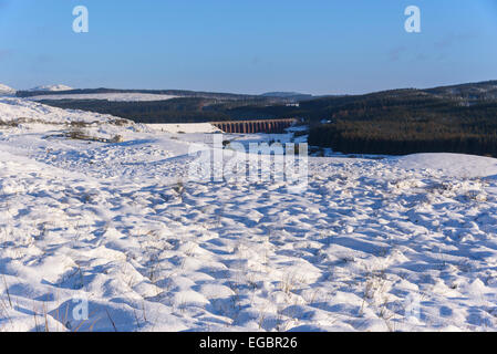 Große Wasser der Flotte-Viadukt im Winterschnee, in der Nähe von Gatehouse of Fleet, Dumfries & Galloway, Schottland Stockfoto