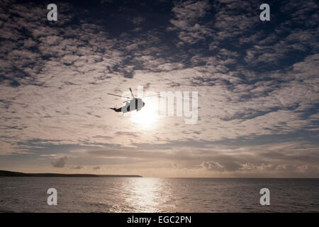 Hubschrauber am Hafendamm, Cornwall, Süd West, Großbritannien Stockfoto