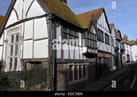 Mittelalterliche traditionelle Sussex Fachwerk Häuser im alten Heiligen Straße, Hastings, East Sussex Stockfoto