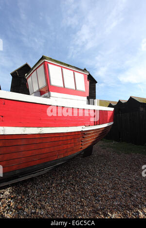 Roten Fischen Fischerboot, Rocl-A-Nore, Hastings, East Sussex Stockfoto