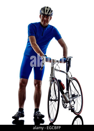Radfahrer in der Silhouette auf weißem Hintergrund Stockfoto
