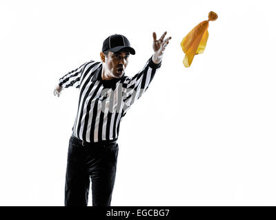 US-amerikanischer American-Football Schiedsrichter Gesten in der Silhouette auf weißem Hintergrund Stockfoto