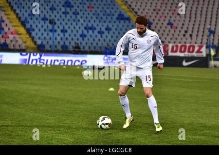 Ghencea-Stadion, Rumänien ROU. 22. Februar 2015. Marcel Freundschaftsspiel #15 von Rapid Bukarest Erwärmung vor der Liga Rumänien ich Spiel zwischen Steaua Bukarest ROU und Rapid Bukarest ROU Rumänien ROU Ghencea Stadium. Catalin Soare/Cal Sport Media/Alamy Live-Nachrichten Stockfoto