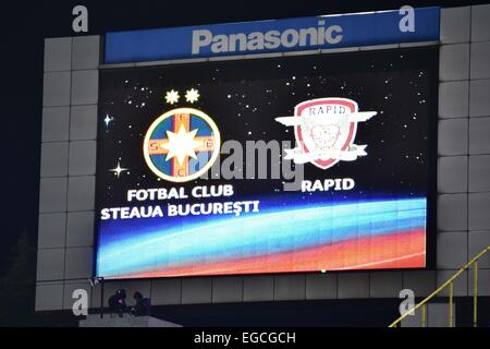 Ghencea-Stadion, Rumänien ROU. 22. Februar 2015. Das scoring Board des Stadions vor dem Beginn der Rumänien-Liga ich zwischen Steaua Bukarest ROU und Rapid Bukarest ROU Rumänien ROU Ghencea Stadium Spiel. Catalin Soare/Cal Sport Media/Alamy Live-Nachrichten Stockfoto