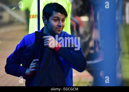 Ghencea-Stadion, Rumänien ROU. 22. Februar 2015. Raul Rusescu #25 von Steaua Bukarest Erwärmung vor der Liga Rumänien ich Spiel zwischen Steaua Bukarest ROU und Rapid Bukarest ROU Rumänien ROU Ghencea Stadium. Catalin Soare/Cal Sport Media/Alamy Live-Nachrichten Stockfoto