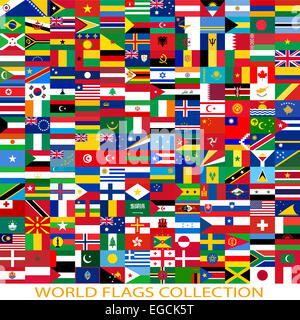 Flaggen der Welt und die Karte auf weißem Hintergrund. Vektor-illustra Stockfoto