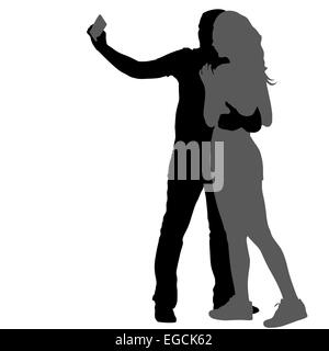 Silhouetten-Mann und Frau unter Selfie mit Smartphone am Pfingstmontag Stockfoto