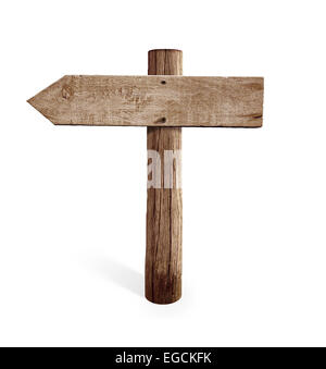 alte hölzerne Linkspfeil Straßenschild isoliert Stockfoto
