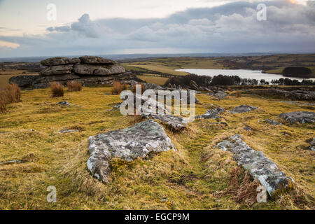 Die Aussicht über Craddock Moor in Richtung Tregarrick Tor und Siblyback See im Osten cornwall Stockfoto