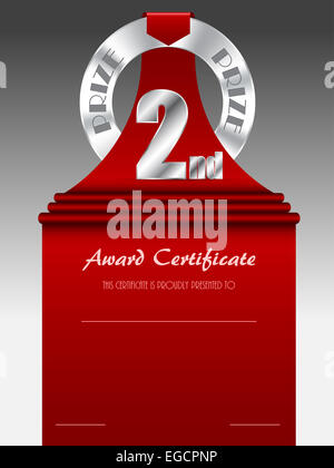 2. Platz Silber Preis Urkunde mit rotem Band Stockfoto