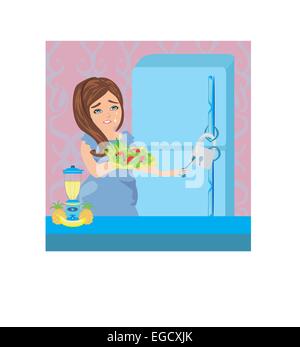 Mädchen auf einer Diät - Kühlschrank mit Kette und Schloss Stock Vektor