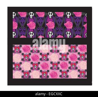 Reihe von Bannern, Emo mit Totenköpfen und Rosen Stock Vektor