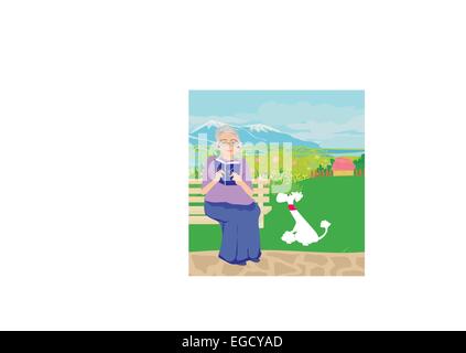 alte Dame mit Hund im park Stock Vektor