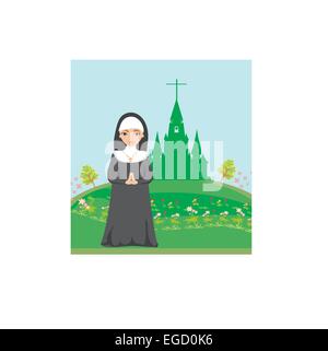 Nonne beten vor der Kirche Stock Vektor