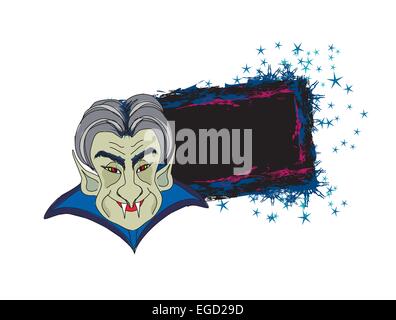 Cartoon-Graf Dracula, Grunge Halloween frame Stock Vektor