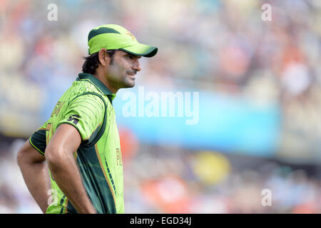 Christchurch, Neuseeland. 21. Februar 2015. Christchurch, New Zealand - 21. Februar 2015 - Muhammad Irfan von Pakistan während der ICC Cricket World Cup Match zwischen Pakistan und West Indies am Hagley Oval auf 21. Februar 2015 in Christchurch, Neuseeland. © Dpa/Alamy Live-Nachrichten Stockfoto