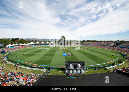 Christchurch, Neuseeland. 21. Februar 2015. Christchurch, New Zealand - 21. Februar 2015 - Gesamtansicht des Hagley Oval während der ICC Cricket World Cup Match zwischen Pakistan und West Indies bei Hagley Oval am 21. Februar 2015 in Christchurch, Neuseeland. © Dpa/Alamy Live-Nachrichten Stockfoto