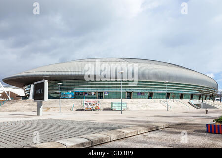 Atlantico Pavillon (Pavilhão Atlântico) AKA Altice oder MEO Arena im Park der Nationen (Parque das Nações), durch Regino Cruz für die Expo 98. Lissabon, Portugal. Stockfoto