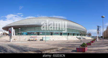 Atlantico Pavillon (Pavilhão Atlântico) AKA Altice oder MEO Arena im Park der Nationen (Parque das Nações), durch Regino Cruz für die Expo 98. Lissabon, Portugal. Stockfoto