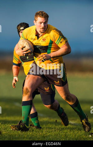 Rugby-Spieler in Aktion mit dem Ball laufen. Stockfoto