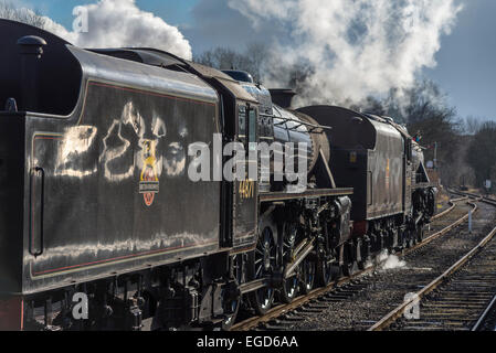 East Lancs Railway Steam Gala Februar 2015. Doppelte Leitung zweier Black 5 Loks unter der Leitung von der Lanashire Fusilier gesehen bei Ramsbotto Stockfoto