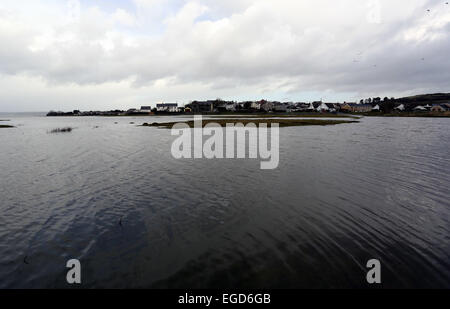 Crofty, UK. Montag, 23. Februar 2015 im Bild: Flut von Loughor Mündung in das Dorf Crofty, in der Nähe von Swansea South Wales Re: eine Reihe von ungewöhnlich hohen Gezeiten, genannt super Gezeiten haben Auswirkungen auf Teile des Vereinigten Königreichs. Bildnachweis: D Legakis/Alamy Live-Nachrichten Stockfoto