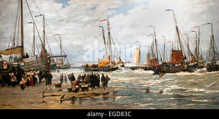 Angelschellen in Breaking Waves 1875 Hendrik Willem Mesdag 1831 - 1915 Niederlande, Nordsee, Schevingen, Den Haag ,Den Haag, Stockfoto