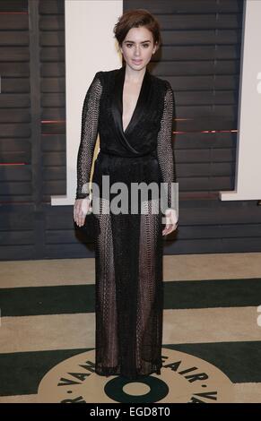 Los Angeles, Kalifornien, USA. 23. Februar 2015. LILY COLLINS Schauspielerin VANITY FAIR OSCAR PARTY 2015 LOS ANGELES, USA 23. Februar 2015 DIT76969 Credit: Allstar Bild Bibliothek/Alamy Live-Nachrichten Stockfoto