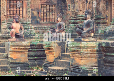 Banteay Srei Tempel Dvarapala Statuen, Kambodscha Stockfoto