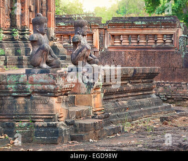 Banteay Srei Tempel Dvarapala Statuen, Kambodscha Stockfoto