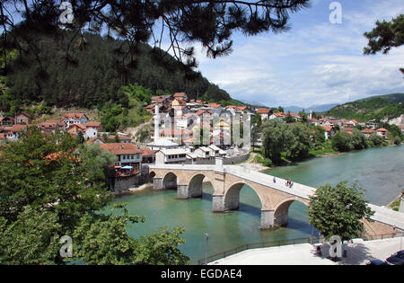 Alte Brücke, Konjic Brücke und den Fluss Neretva, Bosnien und Herzegowina Stockfoto