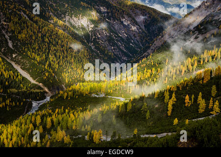 Blick über Val Cluozza im Herbst, Nationalpark, Kanton Graubünden, Schweiz Stockfoto