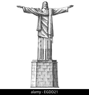 Brazilien. Rio De Janeiro. Statue von Jesus Christus auf einem weißen Hintergrund. Skizze Stockfoto