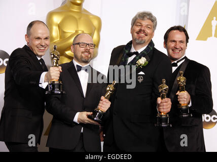 Paul Franklin, Andrew Lockley, Ian Hunter und und Scott R. Fisher bei den 87. Annual Academy Awards - Presseraum im Loews Hollywood Hotel in Hollywood am 22. Februar 2015 statt. Bildnachweis: Dpa picture Alliance/Alamy Live News Stockfoto