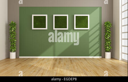 Leeren Wohnzimmer mit vertikalen Grass in Rahmen an Wand - 3D Rendering Stockfoto