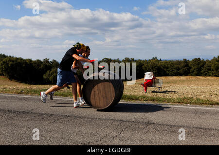 Barrel Race Bravio Delle Botte, Montepulciano, Toskana, Italien Stockfoto