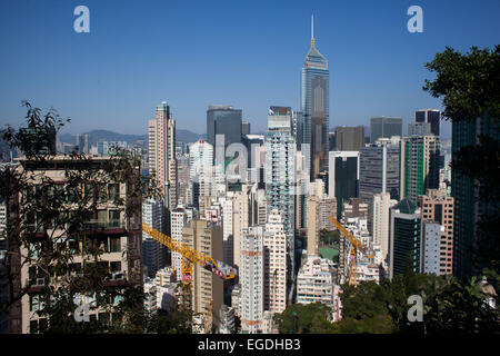 Die Aussicht auf Hong Kong und hohen Hochhäusern gesehen von oben Happy Valley. Stockfoto