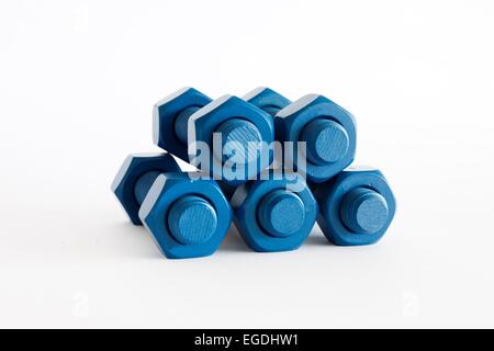 Xylan Schraube und Mutter in blau mit PTFE beschichtet Stockfoto