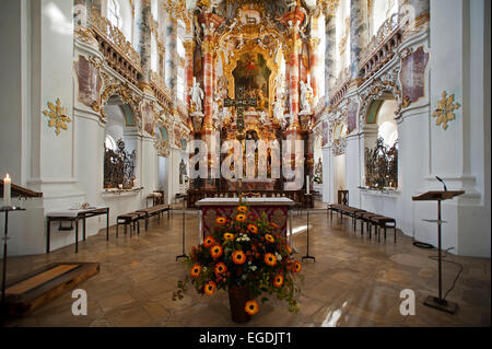 Das Innere der Wieskirche, Wies, Steingaden, Upper Bavaria, Bavaria, Germany Stockfoto